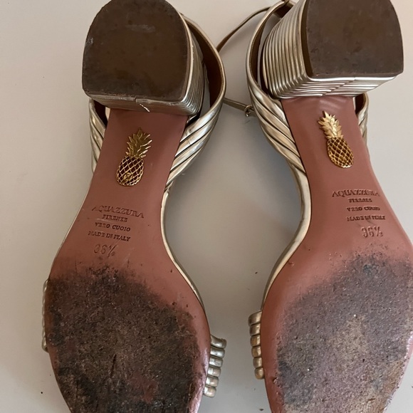 Aquazzura Sundance Leather Sandal, Gold, Size 36.5 - Picture 4 of 9
